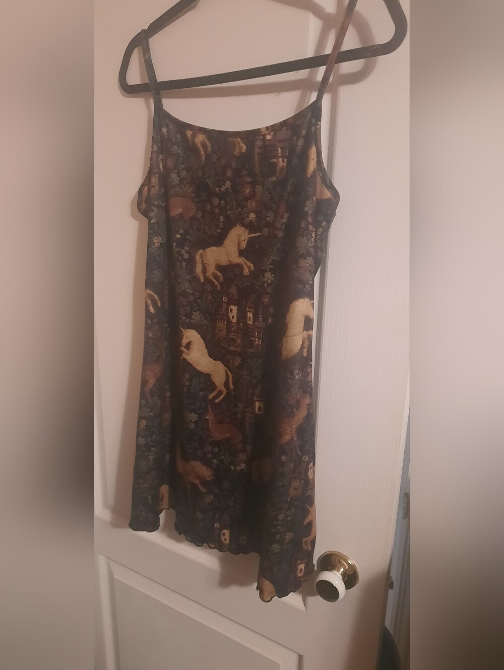 Women's Unicorn Print Spaghetti-Strap Dress - Black/Gold